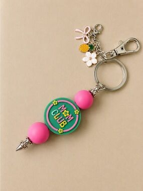 Pink & Green 'MOM CLUB' Charm Keychain